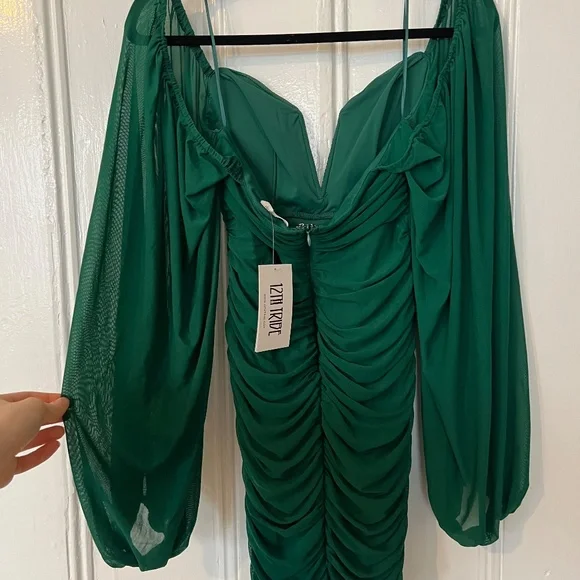 NWT 12th Tribe Emerald Green Mesh Mini Dress - Picture 5 of 7